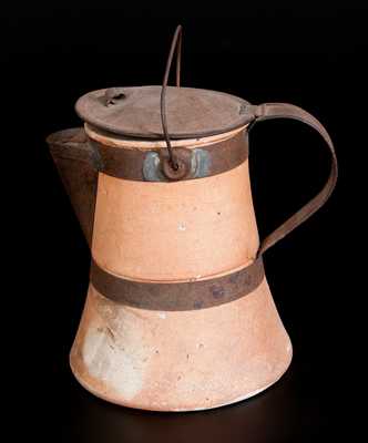 Unusual Zanesville, Ohio, Pottery and Tin Coffeepot, late 19th century