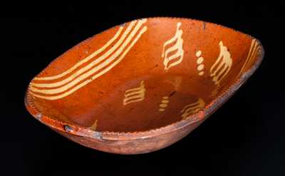 Redware Loaf Dish with Yellow Slip Decoration, Pennsylvania, circa 1830