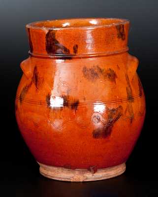 New England Bulbous Redware Jar with Manganese Decoration