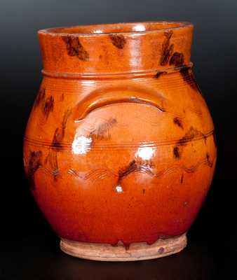 New England Bulbous Redware Jar with Manganese Decoration