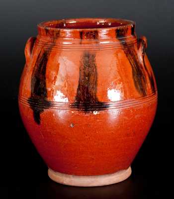 Ovoid New England Redware Jar with Manganese Stripe Decoration, Norwalk, CT or Huntington, LI