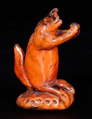 Unusual Redware Seated Squirrel Figure on Base, probably Pennsylvania, 19th century