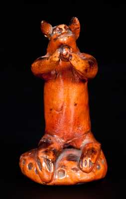 Unusual Redware Seated Squirrel Figure on Base, probably Pennsylvania, 19th century