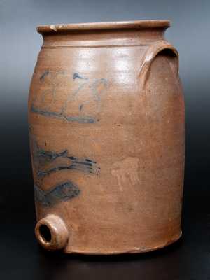 Rare Stoneware Water Cooler w/ Bird-on-Branch and 1878 Date, probably Midwestern