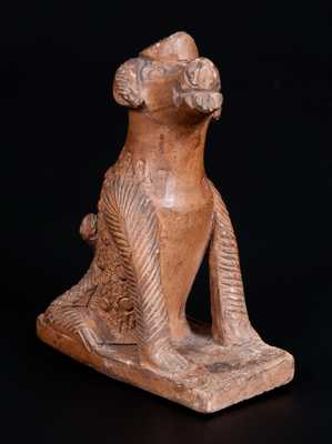 Unusual Unglazed Pottery Dog on Base w/ Elaborate Punched and Scored Decoration, probably Ohio