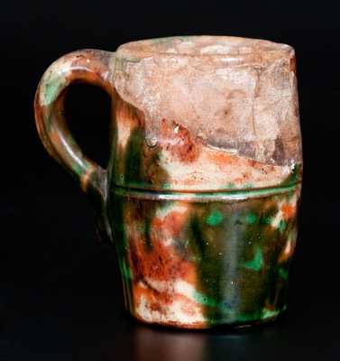 Multi-Glazed Redware Mug, Strasburg, VA, circa 1890