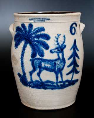 Very Rare HARRINGTON & BURGER / ROCHESTER Six-Gallon Crock w/ Elaborate Deer Scene