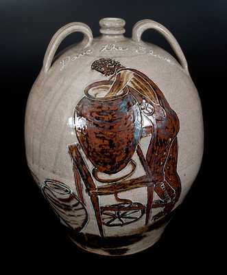 Michael Bayne 2008 South Carolina Alkaline-Glazed Stoneware Jug w/ Elaborate Tribute to