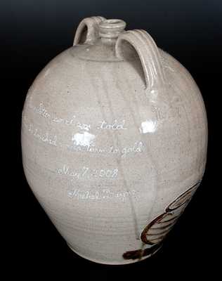 Michael Bayne 2008 South Carolina Alkaline-Glazed Stoneware Jug w/ Elaborate Tribute to