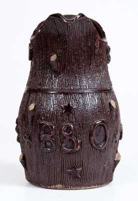Very Unusual "B & O" Stump-Form Stoneware Pitcher