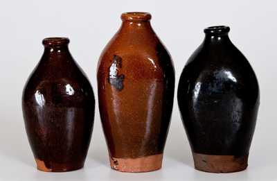 Lot of Three: Glazed Redware Flasks, probably Huntington, Long Island
