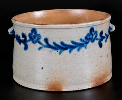 Attrib. Morgan, Baltimore Stoneware Cake Crock w/ Slip-Trailed Floral Decoration