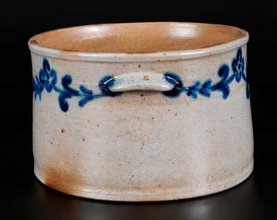 Attrib. Morgan, Baltimore Stoneware Cake Crock w/ Slip-Trailed Floral Decoration