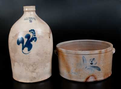 Lot of Two: Cake Crock and A. K. BALLARD / BURLINGTON, VT Stoneware Jug