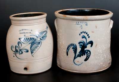 Lot of Two: Stoneware with Floral Decoration, GATE CITY WATER COOLER and A. K. BALLARD Crock