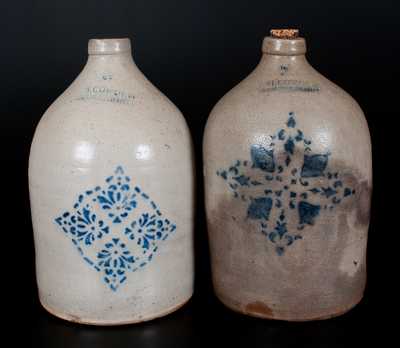 Lot of Two: F. H. COWDEN / HARRISBURG, PA Stoneware Jugs with Stenciled Decoration
