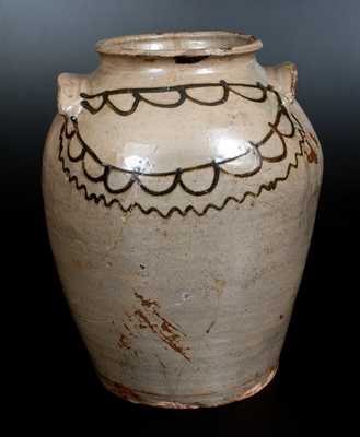 Attrib. Thomas Chandler Stoneware Jar with Elaborate Iron Slip Decoration, c1850