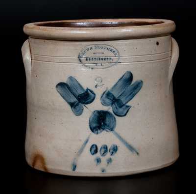 BROWN BROTHERS / HUNTINGTON, L.I. Stoneware Crock w/ Crossed Floral and Spotted Decoration