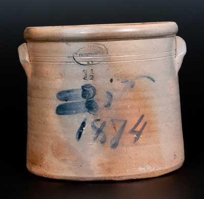 Rare BROWN BROTHERS / HUNTINGTON / L.I. Stoneware Crock with Floral Decoration and 1874 Date