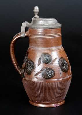 Stoneware Pub Mug w/ Pewter Lid and Impressed and Stamped Designs, Muskau, Germany, late 18th century