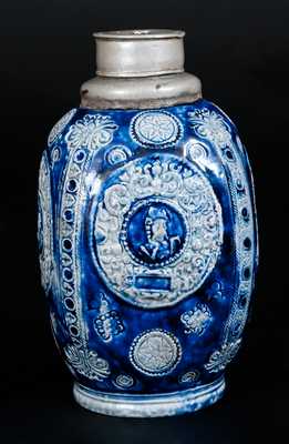 Very Rare Stoneware Bottle w/ Habsurg Armorial Medallion Dated 1598, Westerwald, Germany, 17th century
