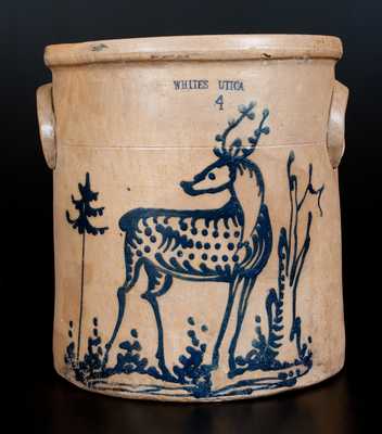 WHITES UTICA Stoneware Jar with Elaborate Deer Decoration