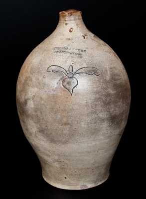 SWAN & STATES / STONINGTON, CT Two-Gallon Stoneware Jug with Incised Design