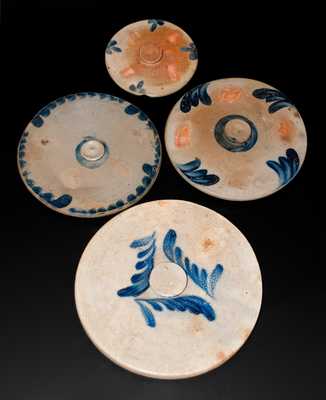 Five Antique American Stoneware Lids