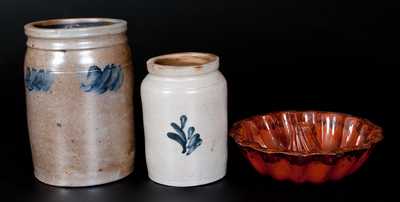 Three Pieces of Utilitarian Pottery, American, 19th century