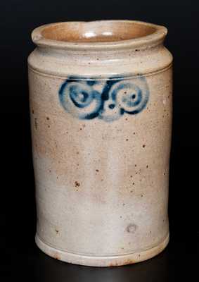 Very Rare Manhattan, NY or Cheesequake, NJ Stoneware Jar w/ Cobalt Watchspring Decoration