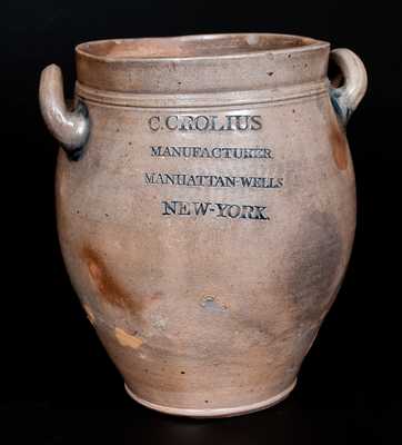 C. CROLIUS / MANUFACTURER / MANHATTAN-WELLS / NEW-YORK Incised Stoneware Jar