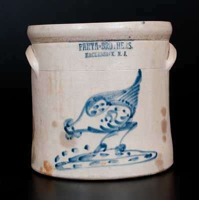 Rare Hackensack, N.J. Stoneware Advertising Crock w/ Chicken-Pecking-Corn Decoration