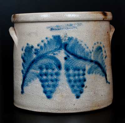 SEYMOUR & BOSWORTH / HARTFORD, CONN Stoneware Crock w/ Cobalt Grapes Decoration