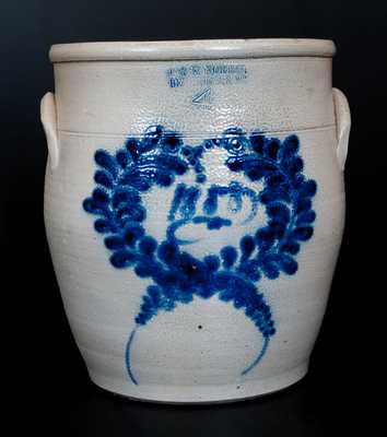 J. & E. NORTON / BENNINGTON VT Stoneware Cream Jar w/ Cobalt 1858 Date Within a Wreath
