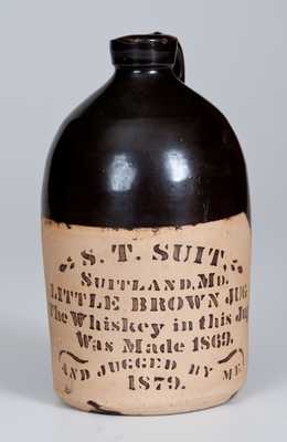 Tanware S.T. SUIT. / SUITLAND, MD Whiskey Jug, 1879