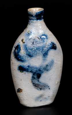Scarce Stoneware Flask with Cobalt Floral Decoration, Eastern U.S. origin, circa 1820-30