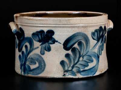 One-Gallon Remmey, Philadelphia Stoneware Cake Crock w/ Cobalt Floral Decoration