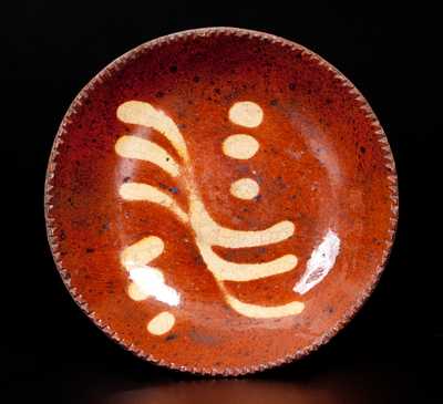 Small-Sized American Redware Plate w/ Slip Decoration, circa 1840