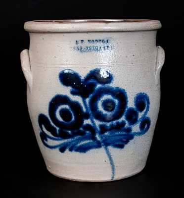 Fine J. & E. NORTON / BENNINGTON VT Stoneware Jar w/ Cobalt Floral Decoration