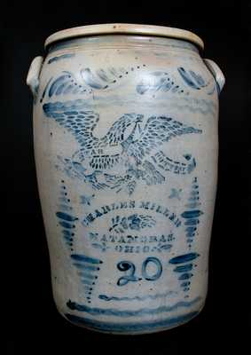 Rare Western PA 20 Gal. Stoneware Crock w/ MATAMORAS, OH Advertising and Eagle Decoration