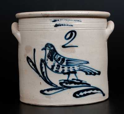 Unusual T. HARRINGTON / LYONS Stoneware Crock w/ Slip-Trailed Bird Decoration