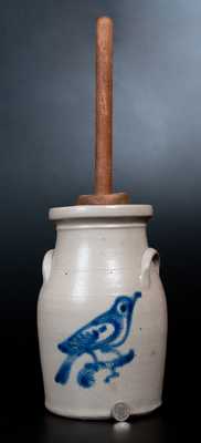 Rare One-Gallon New York State Stoneware Churn with Bird Decoration