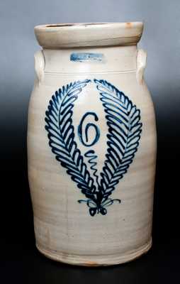 6 Gal. JOHN BURGER / ROCHESTER, N.Y. Stoneware Churn with Wreath Decoration