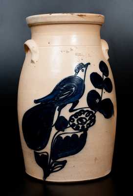3 Gal. N. A. WHITE & SON / UTICA, N.Y. Stoneware Churn with Bold Paddletail Bird Decoration