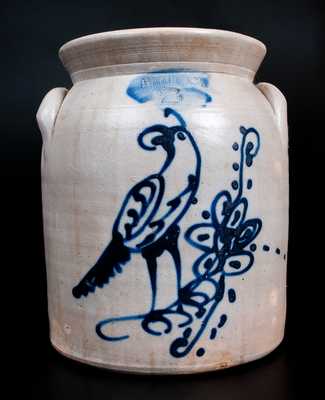 2 Gal. ITHACA, N.Y. Stoneware Jar with Slip-Trailed Bird Decoration