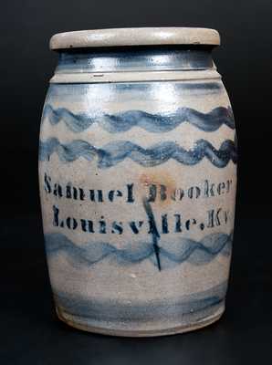 Fine Samuel Booker / Louisville, Ky Stoneware Canning Jar with Six Stripes