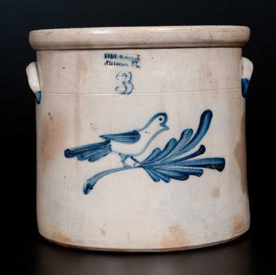 3 Gal. EVAN R. JONES / PITTSTON, PA Stoneware Crock with Bird Decoration