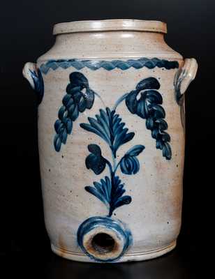 Stoneware Water Cooler w/ Cobalt Floral Decoration, attrib. Henry H. Remmey, Philadelphia, PA