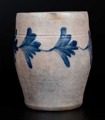 R.C.R. / PHILA. (Richard C. Remmey, Philadelphia) Stoneware Jar w/ Cobalt Leaf Decoration