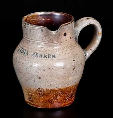 Important LYDIA FERREN, Charlestown, MA c1810 Stoneware Cream Pitcher